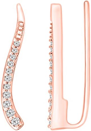 10k Gold 0.13 ct Round Natural Diamond Womens Climber Earrings (IJ / I2-I3) (rose-gold)