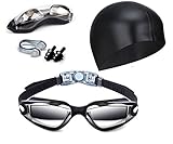 Swim Goggles, Hurdilen Swimming Goggles Anti-Fog UV Protection Coated Lens No Leaking with Swim Cap, Nose Clip, Earplugs, Case for Men Women Adult Youth Kids