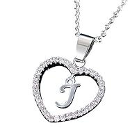 LFOEwpp7 Necklace, 26 Letters Alphabet A to Z Initial Cubic Zirconia Heart Pendant Women Necklace Silver J