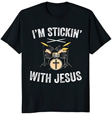 Mens I'm Stickin With Jesus T-Shirt Christian Drummer Drum Sticks 3XL Black