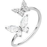 LAIHUARYWA Cubic Zirconia Butterfly Rings for Women Dainty Open Adjustable Ring Finger Ring Sterling Silver CZ Diamond Rhinestone Vintage Butterfly Knuckle Rings Costume Jewelry for Women