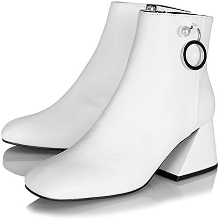 Yuul Yie Genuine Leather Square Toe Rectangular-Shaped Middle Heel Pumps For Women 5.5 White