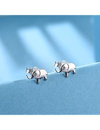 S925 Sterling Silver Stud Earrings Clear Crystal Lucky Mini Animal 18K White Gold Plated Ear Jewelry for Women Gift