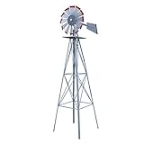 HomGarden 8' Windmill Yard Ornametal Steel Garden Wind Mill Weather Vane Weather Resistant Decoration for Home, Backyard (Sliver)