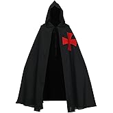 BLESSUME Meidieval Knights Hospitaller Cloak Black Larp Cape with White Cross