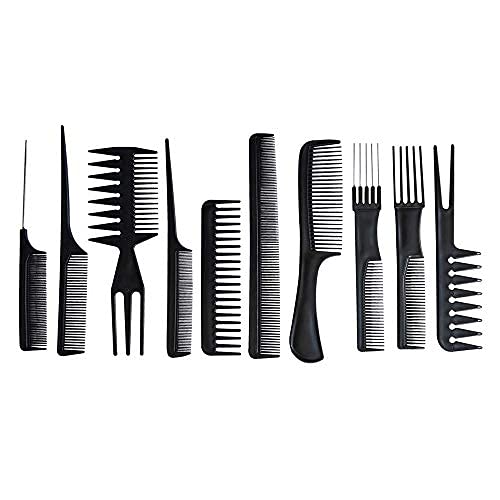 10PCS Black Hair Comb Set Professional Salon Hairdressing Styling Comb Set Multifunction Anti-Static Barbers Brush Combs Set for Women Men