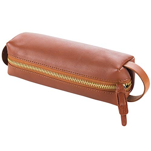 Ancicraft Genuine Leather Handmade Pen Pencil Mark Case Holder Pouch Organizer Bag Purse with Zipper Closure Brown - Thumbnail 3