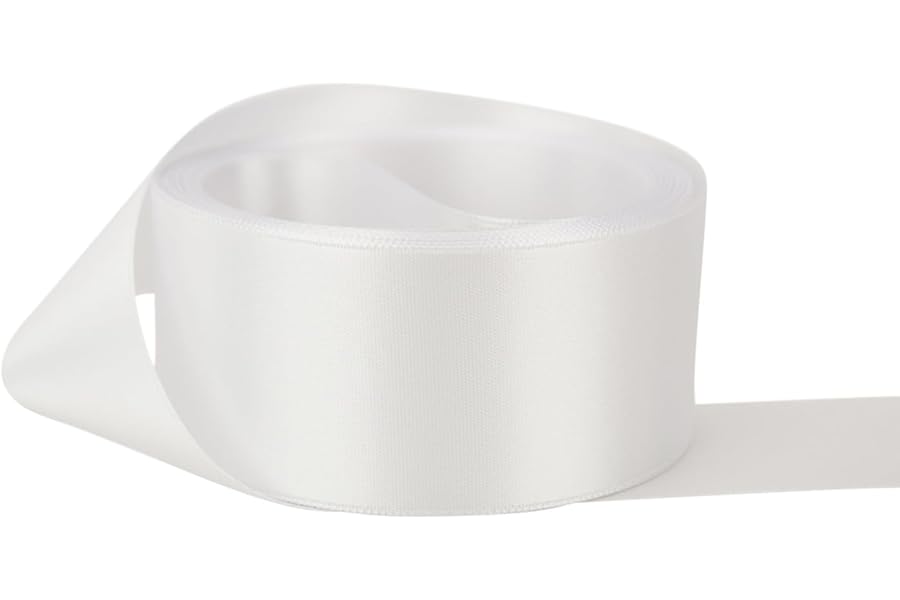 Ribbon Bazaar Double Faced Satin - Premium Gloss Finish - 100% Polyester Ribbon for Gift Wrapping, Crafts, Scrapbooking, Hair Bow, Decorating & More - 7/8" White 50yd Spool