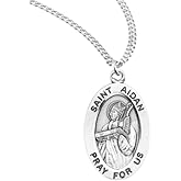 Everlasting Light Jewelry Sterling Oval Saint Medal Pendant Necklace, 20" Rhodium Plated Stainless Steel Chain, Made in USA- Deluxe Velvet Gift Box Included