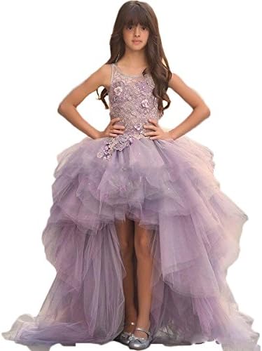 BKSKK Girls First Communion Dress Half Sleeves Lace Beaded Formal Girls Party Dress