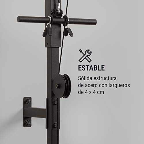 KLAR-FIT-Klarfit-Stronghold-Latzug-Mquina-de-poleas-Poleas-de-Entrenamiento-En-casa-Montaje-en-Pared-Hassta-100-kg-25-m-de-Cuerda-Barra-de-trceps-Estructura-de-Acero-Silencioso-Negro