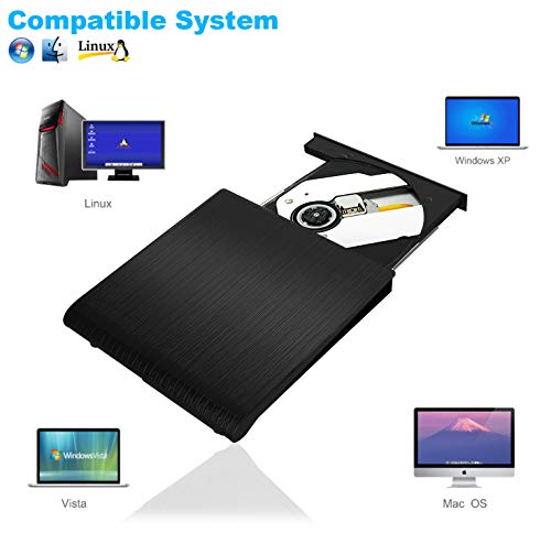 External DVD CD Drive, GZDL USB 3.0 Portable CD DVD +/-RW Drive Burner Slim DVD/CD ROM Rewriter Player Superdrive, High Speed Data Transfer for Laptop MacBook Desktop PC, Plug and Play