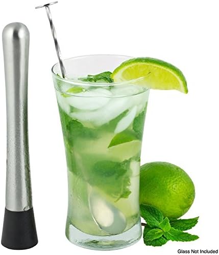 Stainless Steel Cocktail Muddler Drink Muddler and Mixing Spoon Set By Jump Tiger-Grooved Nylon Head-Best Bar Tool & Mojito Mixer - Create Delicious Refreshing Cocktails