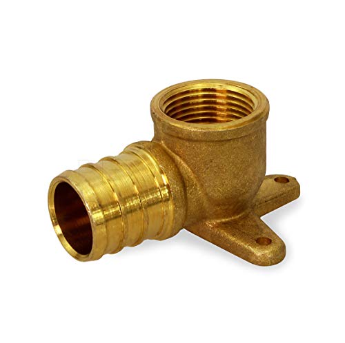 Pexflow PXDL0034-5 PEX Barb X FIP 90 Degree Drop Ear Elbow Pipe Fitting, 3/4x3/4, Brass, Pack of 5