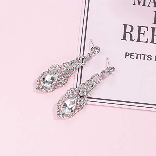 Paxuan 2 Pack Silver Wedding Bridal Crystal Tiara Crown with Comb Rhinestone Princess Headband Headpiece for Girls Women Birthday Pageant Party Wedding Prom Bridal (Earrings)