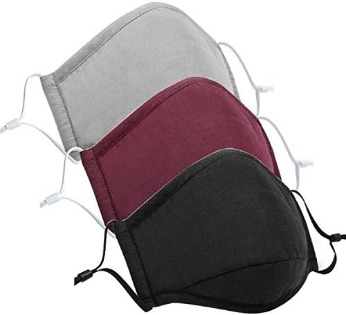 PM2.5 Mask – 100% Cotton, Washable, Reusable Cloth Masks – Protection from Dust, Pollen, Pet Dander, Other Airborne Irritants (3 pcs+6 pcs) (3 Pack Masks+6 Activated Carbon Filters) (Black+Grey+Red)