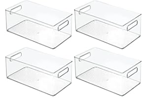 mDesign Deep Plastic Storage Organizer Container Bin, Closet Organization for Hallway, Bedroom, Linen, Coat, and Entryway - Holds Clothing, Blankets, Accessories, Toys, Ligne Collection, 4 Pack, Clear