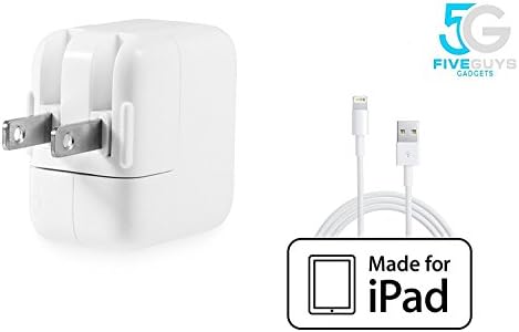 Apple MFi Certified 10ft Lightning Cable to USB Lightning 8 pin Charger Kit with 12w Wall Plug Adapter by Five Guys Gadgets - Durable and Fast iPhone, iPad and More - White