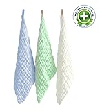 TotMart Muslin Cotton Washcloths, Extra Absorbent, Blue, 3 Pack