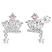 925 Sterling Silver White-Pink Cubic Zirconia Princess Crown Earrings Set With Screw Back Locking for Young girls and Pre Teens Royal and Party Attires