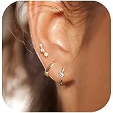 Small Gold Hoop Earrings for Women Dainty Gold Earrings| 14K Gold Plated Hypoallergenic Stud earrings Set| Stacks Earrings for Multiple Piercing for Women(lb4)