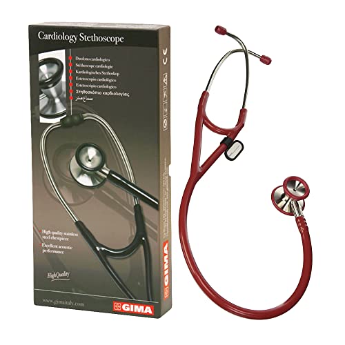 - Estetoscopio clásico de cardiología con cabezal de acero inoxidable, campana en forma de cono para bajas frecuencias, membrana de alta sensibilidad para amplificar sonidos, Lira Bordeaux, 32551