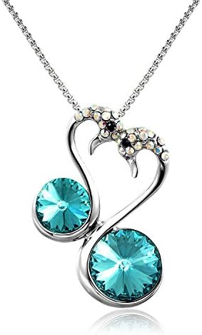 White Gold Plated Alloy Pair of Swans Swarovski Elements Crystal Friendship Pendant Necklace For Girls (Sky blue)