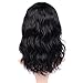 WIGNEE Women's Natural Black 12 Inch Wavy Human Hair Wig with Bangs