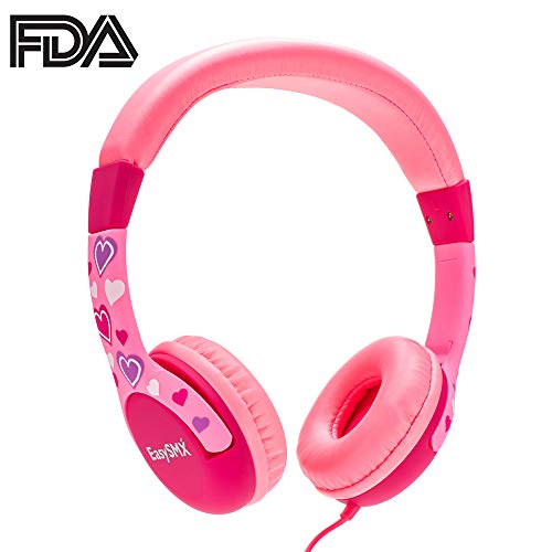 JIEDING Kids Headphones,3.5mm Jack 85dB Volume Limited Stereo Wired Children’s Headphones Over Ear Headsets(Pink)