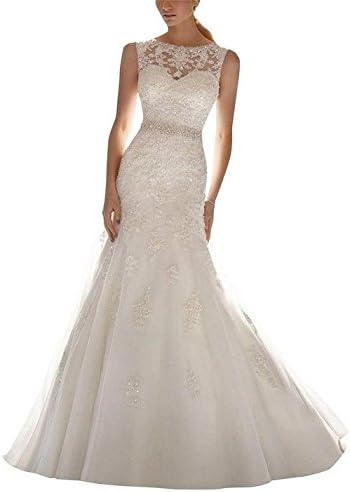 SiSiBride New Design See Through Neckline Appliques Lace Wedding Dress 2016