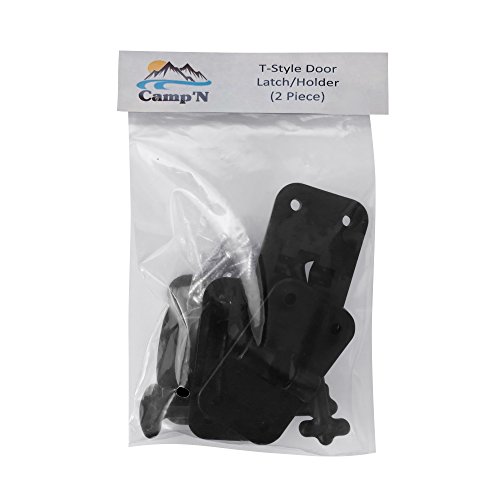 Camp'N T-Style 3 1/2" Door Latch-Holder-Catch with Hardware for RV, Trailer, Camper, Motor Home, Cargo Trailer - OEM Replacement (Black 2-Piece) - Thumbnail 4