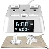 Alarm Clock with USB Charger UL Listed - Alarm Clock Charging Station Dock with 2 AC Outlets and 3 USB Ports Surge Protector, 6ft Extendsion cord, USB Bedside Alarm Clock For Bedrooms Home Dorm Hotel