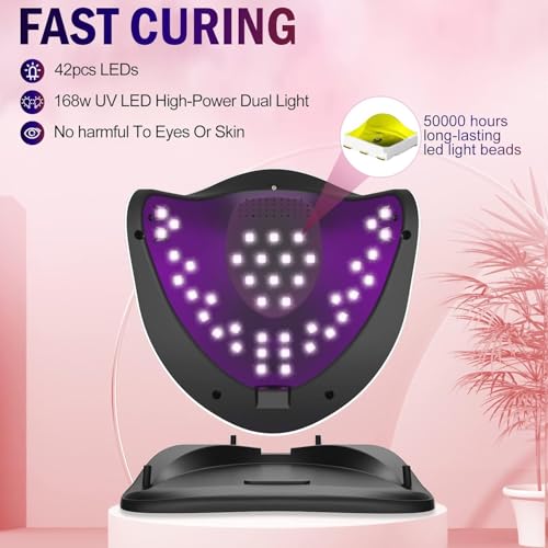UV LED Nail Lamp, NAILGIRLS 168W Fast UV Light for Nails Gel Polish, Professional Curing with 4 Timer Setting Auto Sensor, LED Gel Nail Dryer for Fingernail and Toenail Home Salon Use, Nail Art Tools
