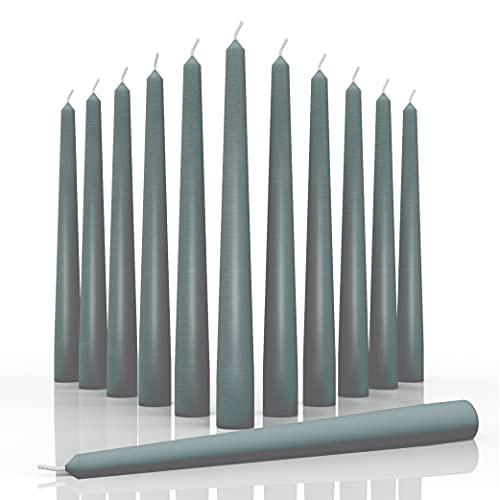 CANDWAX 10 inch Taper Candles Set of 12 - Dripless Tapered Candles and Unscented Candlesticks - Dark Gray
