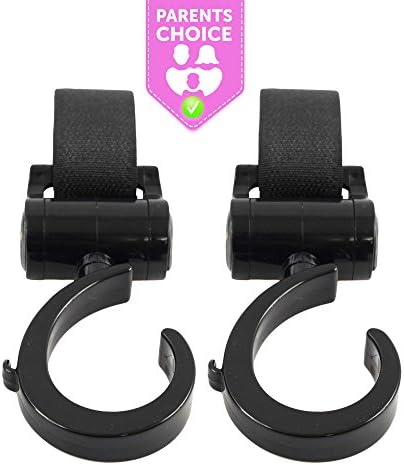 Universal Stroller Hooks – 2 Multipurpose Hooks for Diapers, Shopping Bags, Purses - Best Organizer Accessories for Dad &amp; Mommy when Walking or Jogging. Nice set for Walkers, Wheelchairs &amp; Rollators.