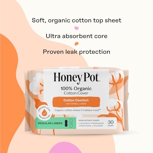 The Honey Pot Company - Non-Herbal Everyday Panty Liners for Women - Organic Cotton Cover & Ultra-Absorbent Pulp Core - Sanitary Pads - Feminine Care - 30 ct