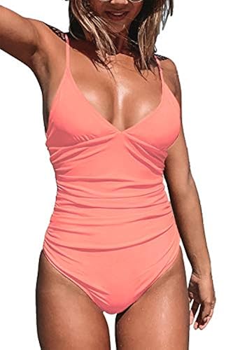 CUPSHE Women's Shirring Design V-Neck Low Back One Piece Swimsuit