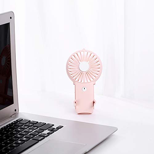 Aluan Handheld Fan Mini Portable Fan Powerful Small Personal Fans Speed Adjustable Rechargeable Battery Operated Eyelash Fan for Kids Woman Man Indoor Outdoor Travel Cooling with Lanyard, Pink