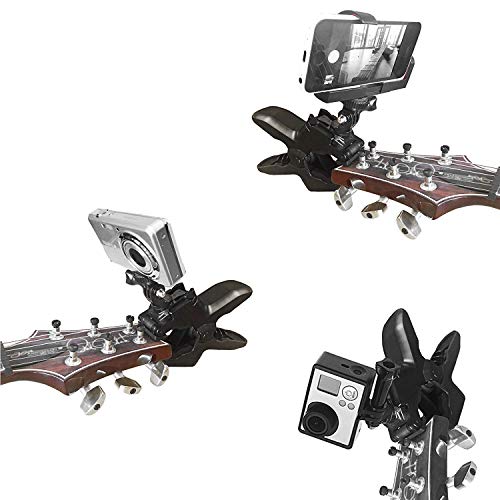 Guitar Headstock Cell Phone Clamp Clip Mount for Smartphones and Gopro Action Cameras ~ Close Up Home Recording
