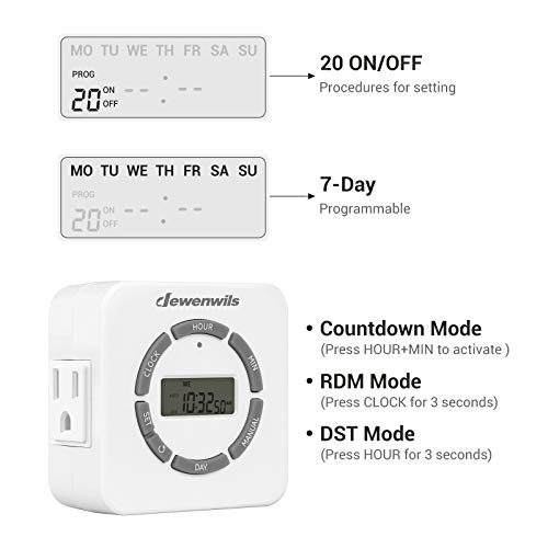 DEWENWILS Digital Indoor Timer for Electrical Outlets, Countdown/Random
