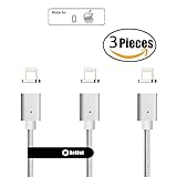 Netdot 3Pack 3rd Generation 3.3Feet Nylon Braided Magnetic Cable for Apple Device(3.3 Feet Lightning/3 Pack silver)