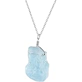 QNAVIC AA Natural Raw Aquamarine Rough Stone Handmade Dainty Pendant Necklace For Women, Healing Chakra Crystals, Birthstone Jewelry, 925 Sterling Silver Chain 20 inch, Birthday Gift