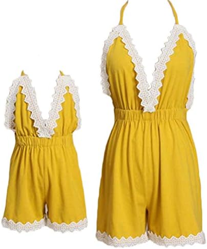 Family Matching Outfit Mommy and Me Halter V Neck Jumpsuit Overall Romper Parent- Child Clothes