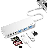 USB C Hub, EQUIPD 5 IN 1 Aluminum Type C Adapter with 3 USB 3.0 Ports SD/SDHC/microSD Card Reader for New Macbook/Pro 13” 15 2015/2016/2017/Google Chromebook and more Type C Devices – Silver