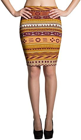 Dark Brown Tan and Orange African Pattern Pencil Skirts