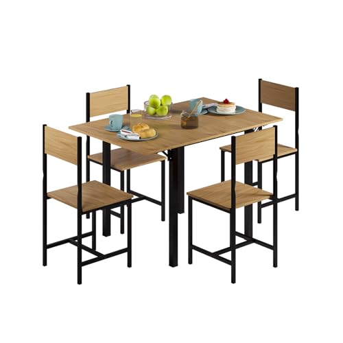 MUBSON Comedor 2 en 1 con 4 Sillas. Comedor Colapsable Ponce con Superficie de 120x78 cm. Mesa Plegable para 2 o 4 Personas. Mesa para Cocina, Hogar o Terraza. Antecomedor. Dining Table (Beige)