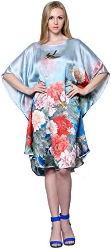 LANGBOHAI Batwing Sleeved 100% Silk Nightgowns For Women Sleepwear