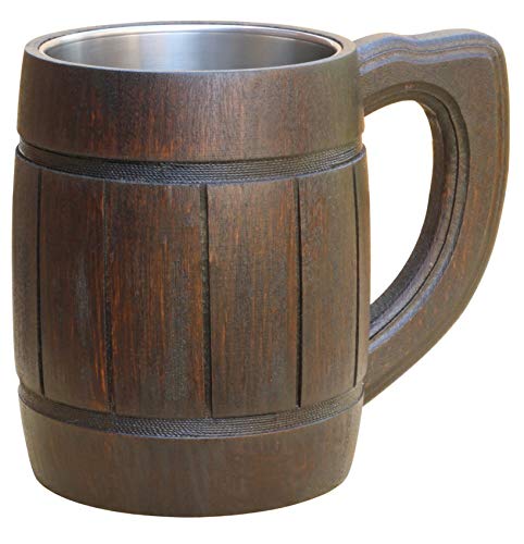 Beer Mug Wooden Handmade Retro Brown Color - Wood Carving Beer Mug of Wood Eco Friendly Great Gift Ideas Beer Mug for Men. Wooden Beer Tankard - Limited TIME Offer