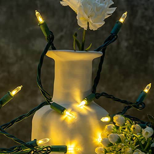 YULETIME Warm White LED Christmas Lights with Green Wire, 66 Feet 200