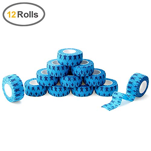 MUEUSS Self Adhesive Bandage First Aid Tape Strong Elastic Wraps for Pets Animals & Ankle Sprains & Medical Support, Blue Star 1 Inch x 5 Yards,12 Rolls